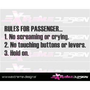 Nalepka Rules for passenger...